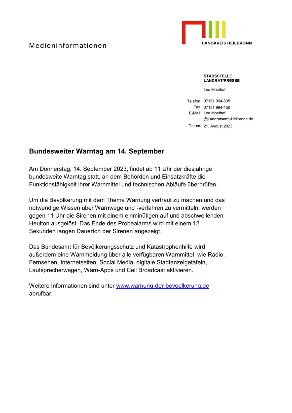 Bundesweiter Warntag am 14.9.2023